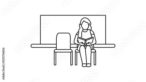 learning and sitting on chair Continuous line draw Full length single line animation