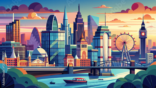 panoramic view at the skyline of london during sunrise