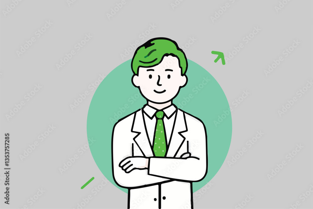 Fototapeta premium Confident Man: Arms Crossed, Directional Arrow, Business Concept and Presentation.