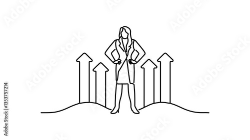  Successful business woman looking confident Continuous line draw Full length single line animation.
