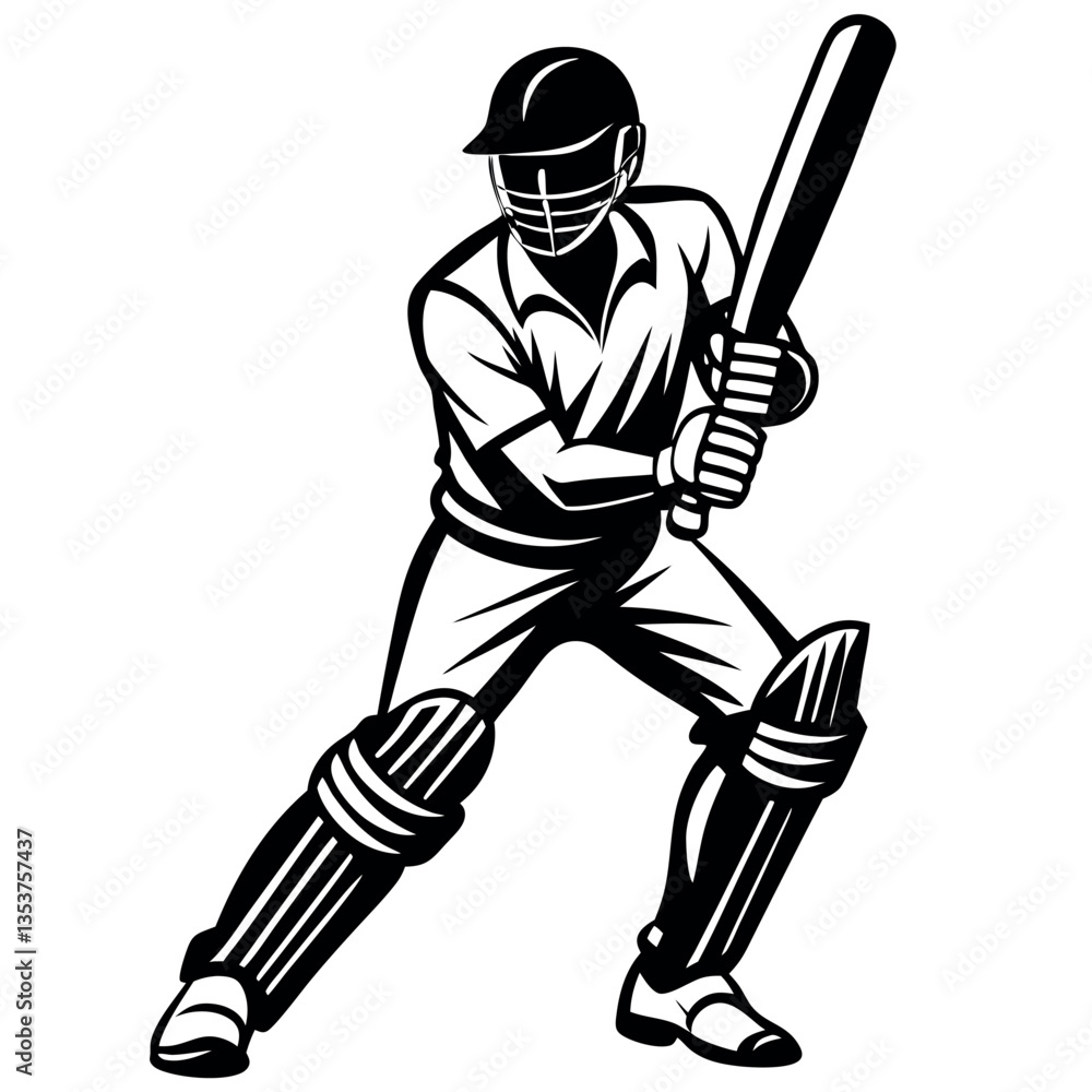 Cricket Batsman Swinging for a Shot , black colour vactor Cricket Batsman Swinging for a Shot , black colour vactor