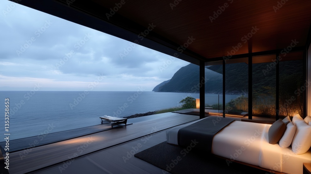 Oceanfront bedroom with expansive views Oceanfront bedroom with expansive views