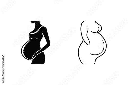 Pregnancy silhouettes motherhood, maternity, expectant mother, baby, belly, fetus, gestation, childbed