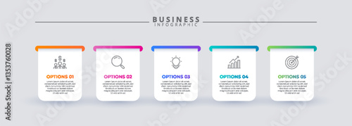 Infographic template featuring 5 steps with icons, designed for business concepts. Ideal for presentations, banners, workflow layouts, process diagrams, flowcharts, and data visualization.