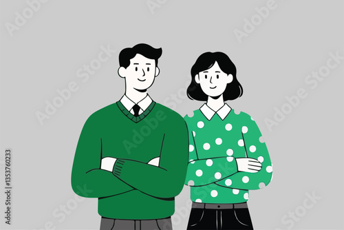 Confident Pair: Arms Crossed, Teamwork and Collaboration, Business Presentation Concept. 