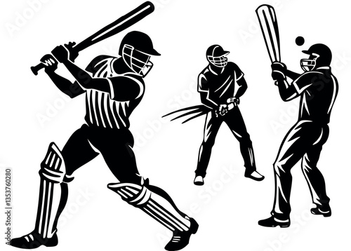 Cricket Batsman Swinging for a Shot , black colour vactor