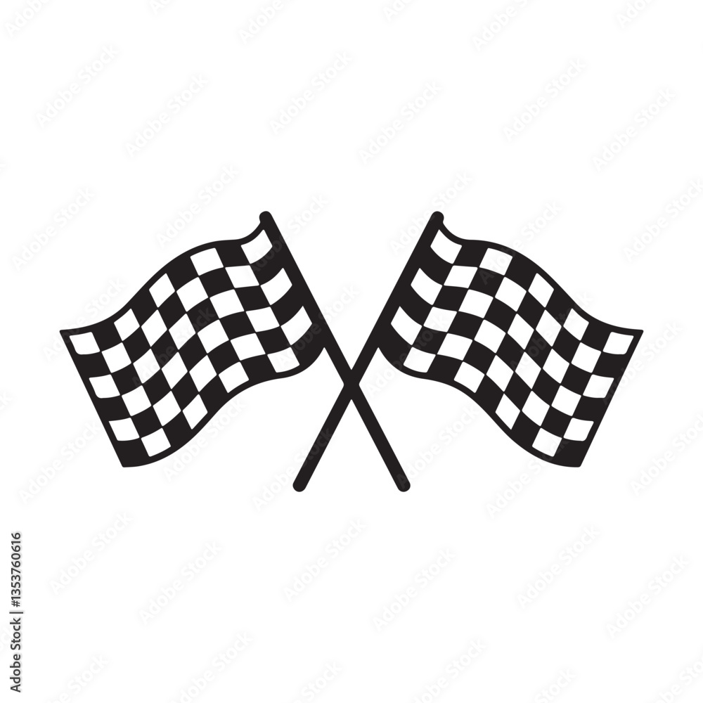 Fototapeta premium Crossed checkered flag silhouette vector illustration isolated on white background