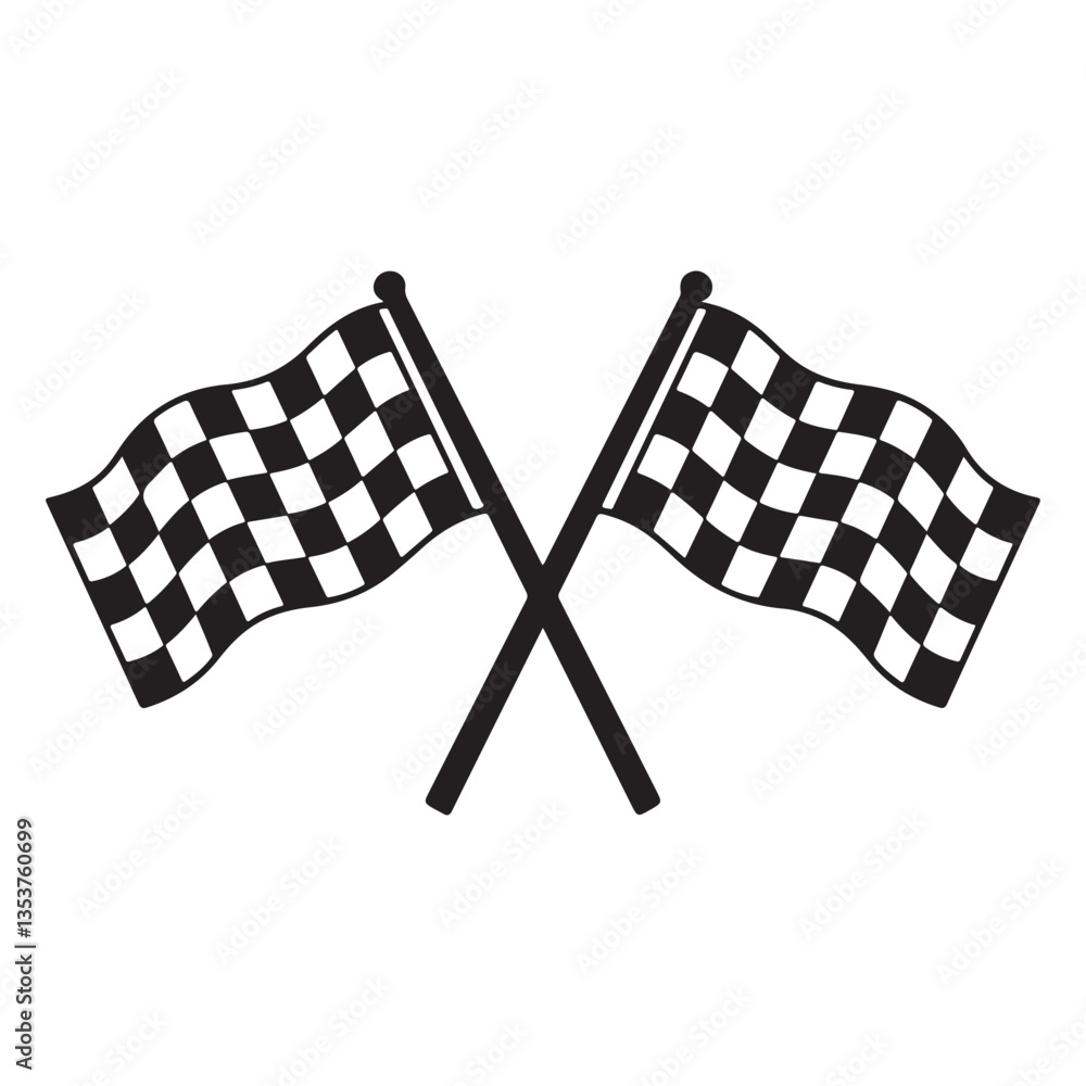 Fototapeta premium Crossed checkered flag silhouette vector illustration isolated on white background