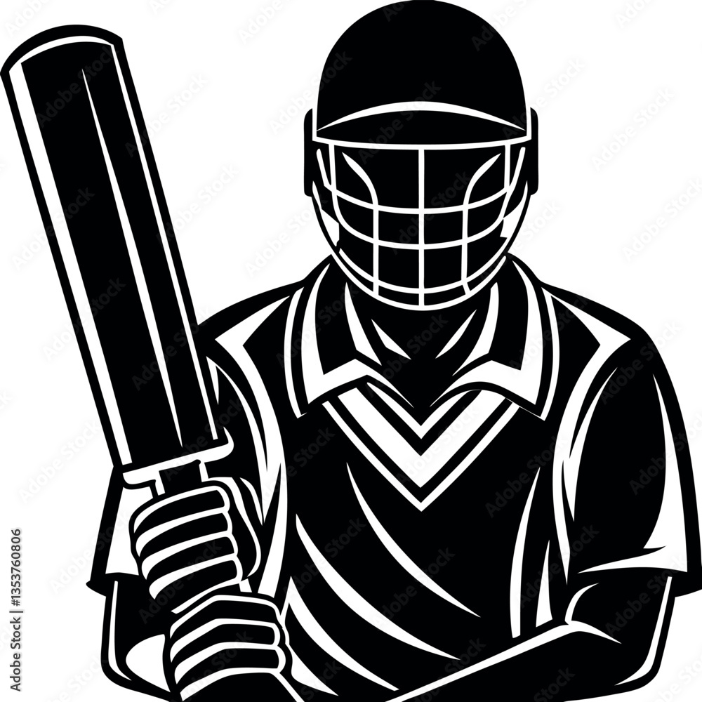Obraz premium Cricket Batsman Swinging for a Shot , black colour vactor