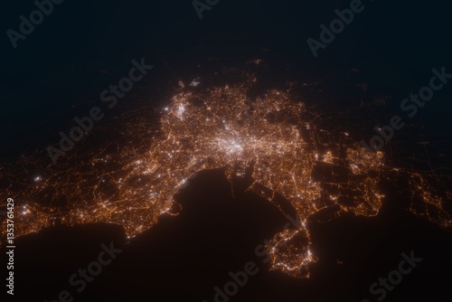 Obraz na płótnie Aerial view on Dublin (Ireland) from east. Satellite view on modern city at night w salonie