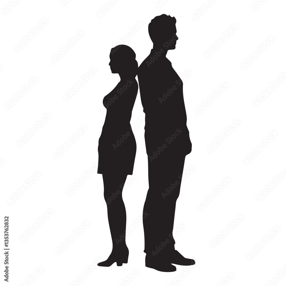 Vector silhouettes of men and a women, black color isolated on white background. Vector silhouettes of men and a women, black color isolated on white background.
