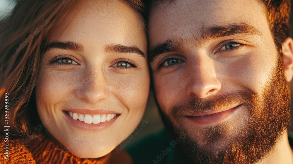 Couple smiling face close-up Couple smiling face close-up