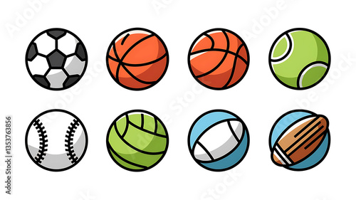 Colorful sport balls icons vector graphic design