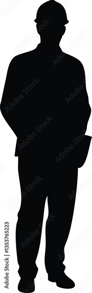 Silhouette of workers with helmets. Vector flat style illustration isolated on white Silhouette of workers with helmets. Vector flat style illustration isolated on white