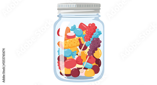 Candy Jar Illustration with Colorful Sweets and Treats for Kids