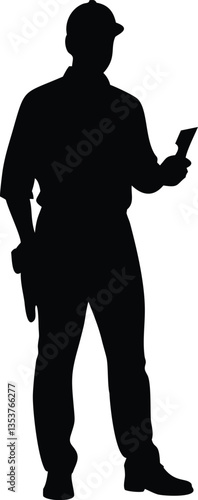 Male bricklayer silhouette bundles wearing construction uniforms vector. Male Mason silhouette collection with different poses. Man construction worker silhouette set standing in different poses
