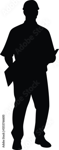 Male bricklayer silhouette bundles wearing construction uniforms vector. Male Mason silhouette collection with different poses. Man construction worker silhouette set standing in different poses