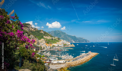 Obraz na plátně Landscape with Amalfi town at famous Amalfi Coast, Italy