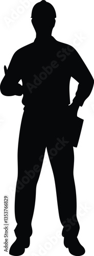 Male bricklayer silhouette bundles wearing construction uniforms vector. Male Mason silhouette collection with different poses. Man construction worker silhouette set standing in different poses