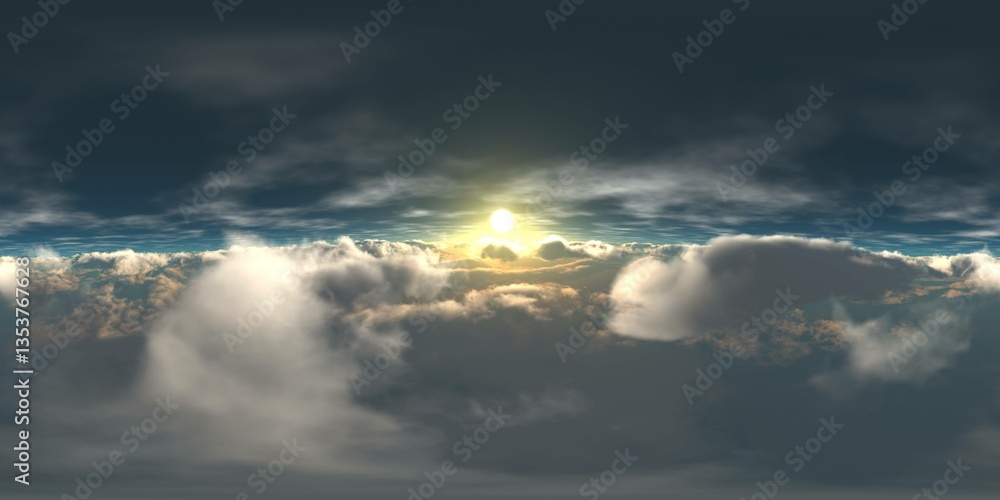 Fototapeta premium Panorama of clouds, HDRI, environment map , Round panorama, spherical panorama, equidistant projection, panorama 360, flying above the clouds,sky above the clouds, 3D rendering