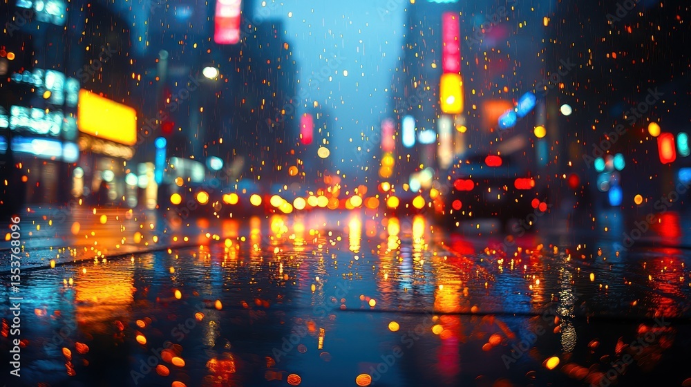 Naklejka premium Rainy City Night Lights