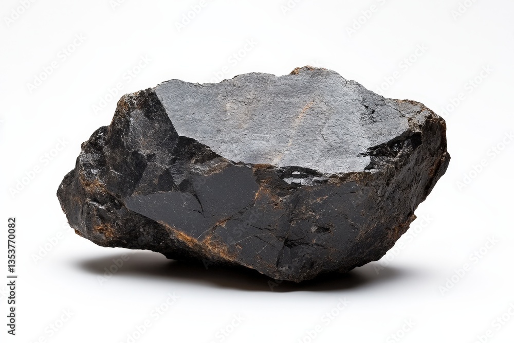 A single jagged black rock sits on a white background A single jagged black rock sits on a white background