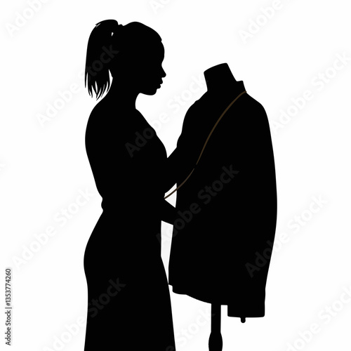 Seamstress measuring custom-made jacket silhouette, artistry in fashion