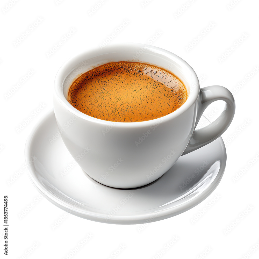 Freshly brewed coffee in a white cup on a saucer Freshly brewed coffee in a white cup on a saucer