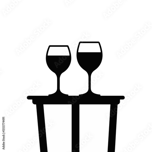 Silhouette of wine glasses on table, elegance in simplicity