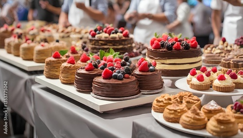 Food festival dessert competition with cakes and pastries on display
