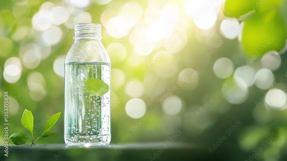 Water bottle and green leaves Water bottle and green leaves