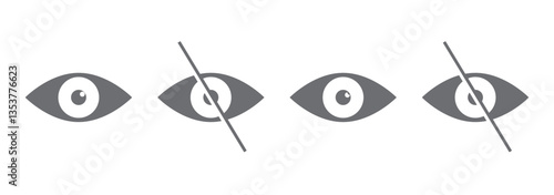Eye icon in flat line set. Eyesight symbol vector for apps or website. Retina, cornea scan eye icons. Simple eyes silhouette see view vision sight look sign isolated on transparent background