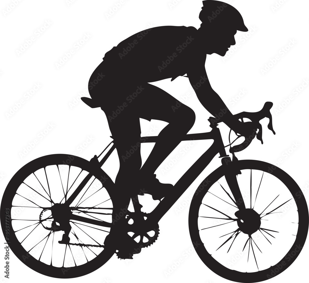 Fototapeta premium Black cyclist silhouette pedals a mountain bike, a vector sport illustration