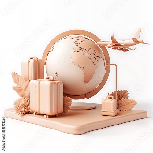 A stylized illustration of global travel with several related elements