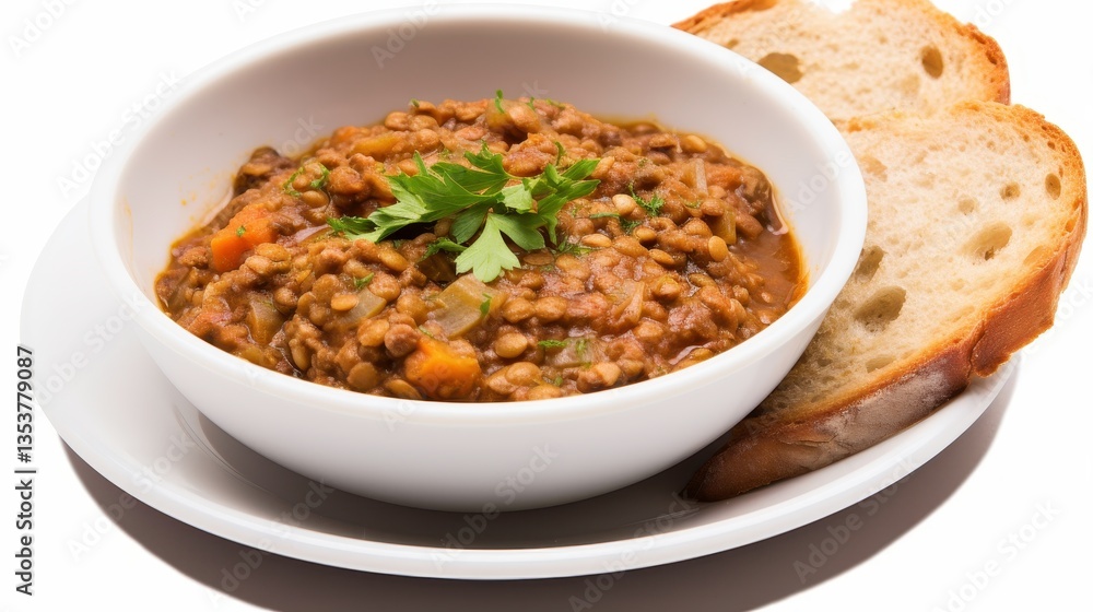 Delicious and Nutritious Lentil Stew Served with Fresh Bread, Packed with Flavorful Vegetables and Herbs, Perfect for a Hearty Meal or Comfort Food Option Delicious and Nutritious Lentil Stew Served with Fresh Bread, Packed with Flavorful Vegetables and Herbs, Perfect for a Hearty Meal or Comfort Food Option