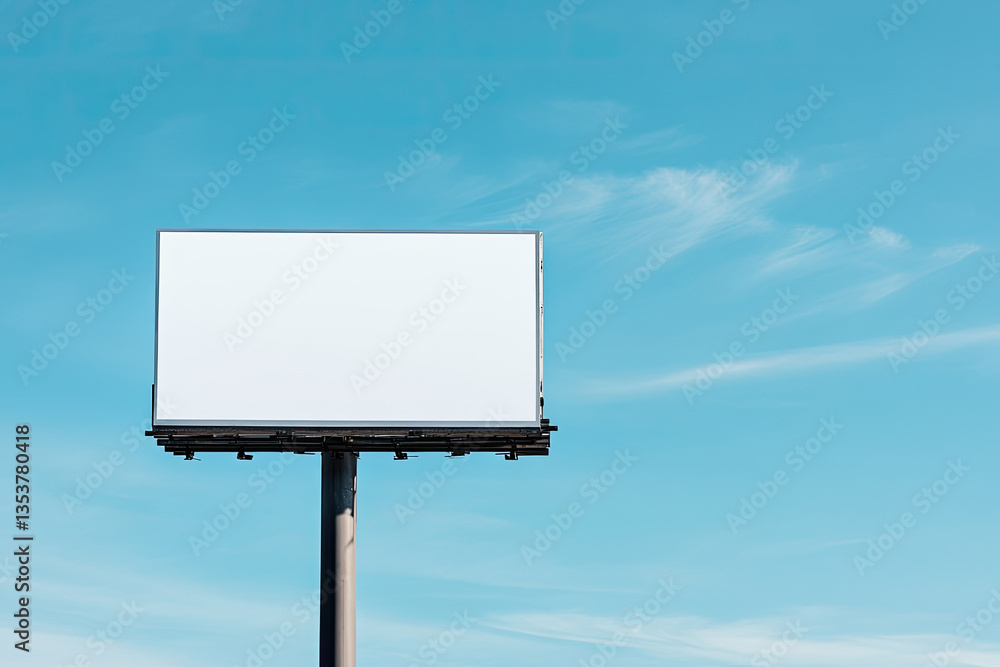 Vibrant Picture of Outdoor Pole Billboard with Blue Sky Background Vibrant Picture of Outdoor Pole Billboard with Blue Sky Background