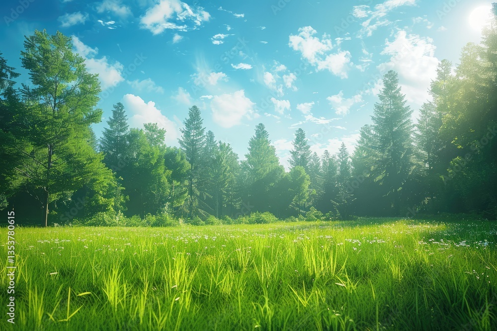Premium Quality Picture of Tranquil Grassy Meadow Bathed in Soft Sunlight Premium Quality Picture of Tranquil Grassy Meadow Bathed in Soft Sunlight