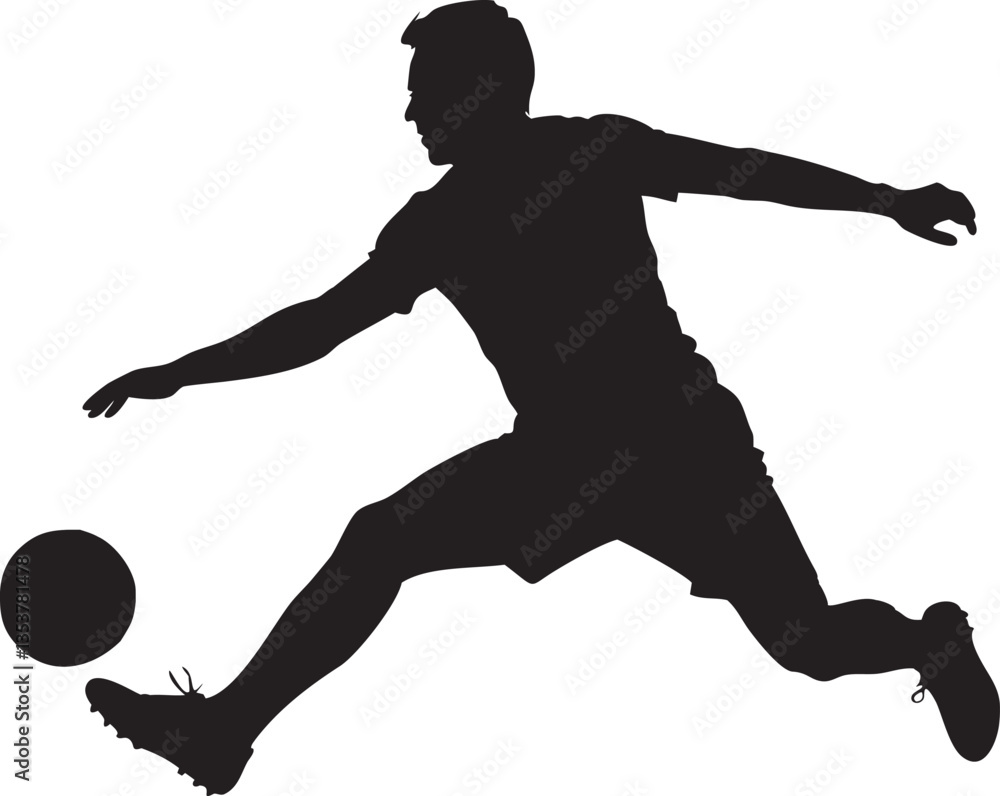 Obraz premium Silhouette of a football player running with a ball in a dynamic action pose