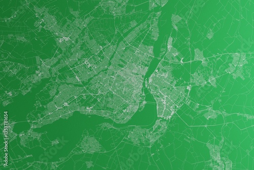 Obraz na płótnie Map of the streets of Montreal (Canada) made with white lines on green paper. Rough background. 3d render, illustration w salonie