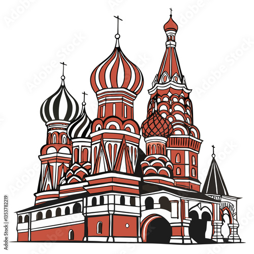 Vivid Vector Illustration of Saint Basil’s Cathedral in Moscow, Russia’s Architectural Gem. Perfect for: Russian Orthodox Christmas, Russian Cultural Events, Moscow Tourism