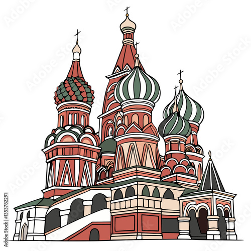 Vivid Vector Illustration of Saint Basil’s Cathedral in Moscow, Russia’s Architectural Gem. Perfect for: Russian Orthodox Christmas, Russian Cultural Events, Moscow Tourism