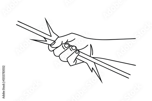 Hand Gripping Two Rods, Energy, Power, Strength, Force, Tension, Lines, Sketch, Drawing, Illustratio