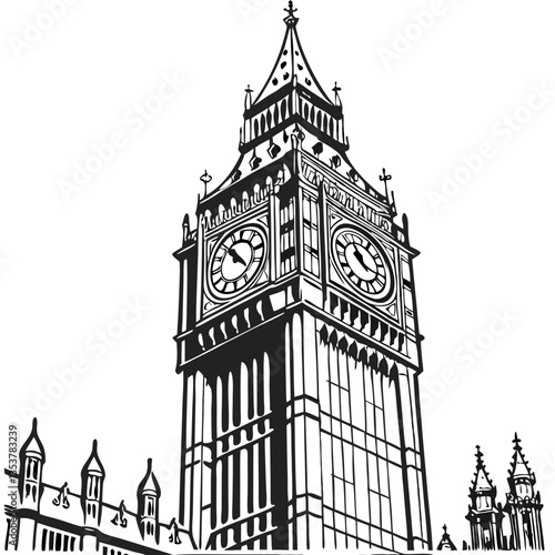 Vector Illustration of Big Ben, London, England. London travel content, history documentaries, UK tourism, cityscape artwork, time-related themes.