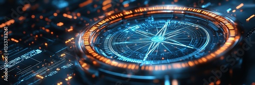 Wallpaper Mural Abstract Futuristic Digital Interface with Glowing Orange and Blue Circular Elements Torontodigital.ca