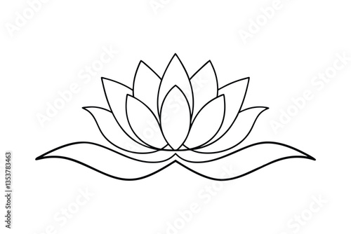 Elegant Line Art Lotus Flower, Water Lily, Nature Design