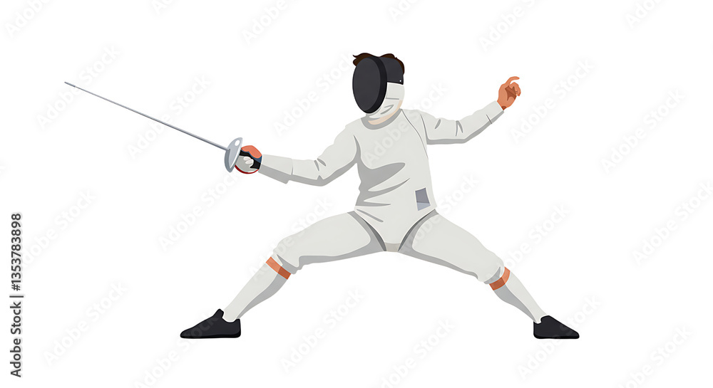 Fencer Attacking with Foil in Prepared Stance Ready for Action Fencer Attacking with Foil in Prepared Stance Ready for Action