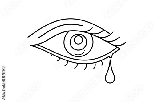 Weeping Eye, Line Art, Single Tear, Sadness, Grief, Sorrow, Pain, Emotion, Drawing, Illustration