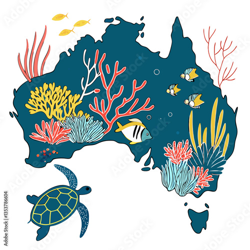 Great Barrier Reef Vector Illustration with Tropical Fish and Coral. Marine conservation campaigns, tourism advertisements, educational materials
