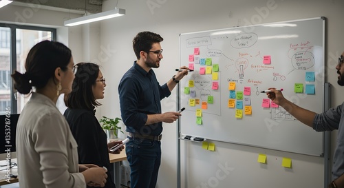 Wallpaper Mural Business team brainstorming ideas on whiteboard during office meeting Torontodigital.ca
