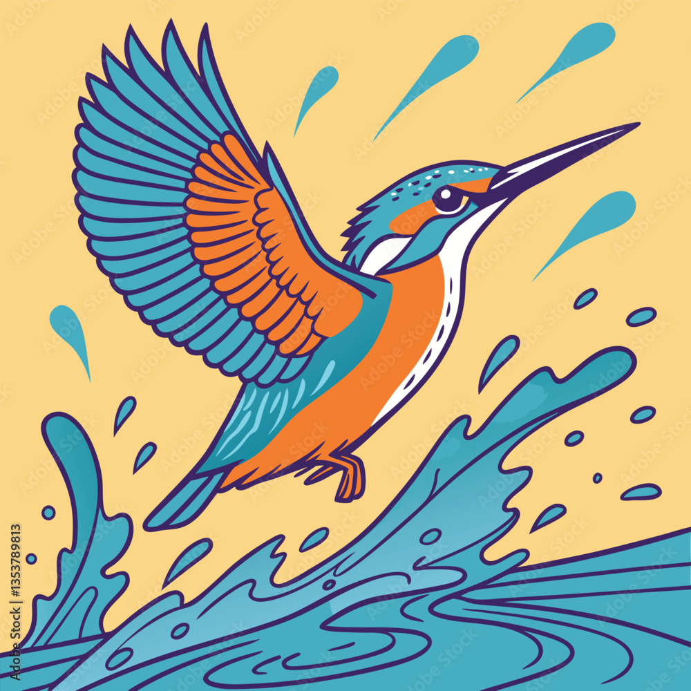 Fototapeta premium Radiant Pop Art Kingfisher with Splattered Neon Water Drop